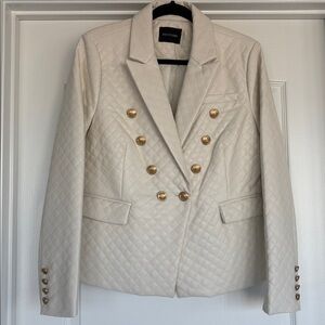 Balmain inspired Cream Quilted Leather Blazer